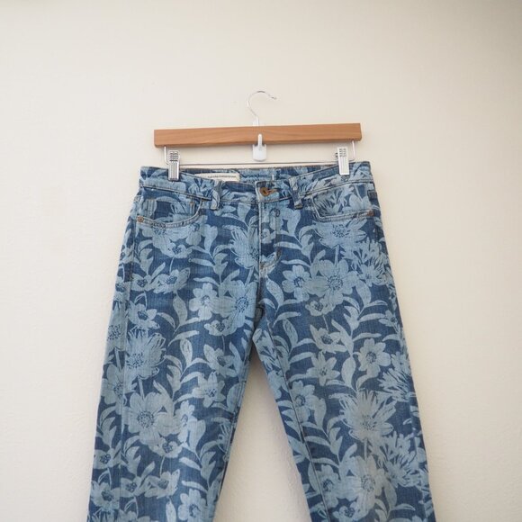 Anthropologie Pilcro & The Letterpress Blue Floral Boyfriend Slim Denim Jean - Picture 3 of 7